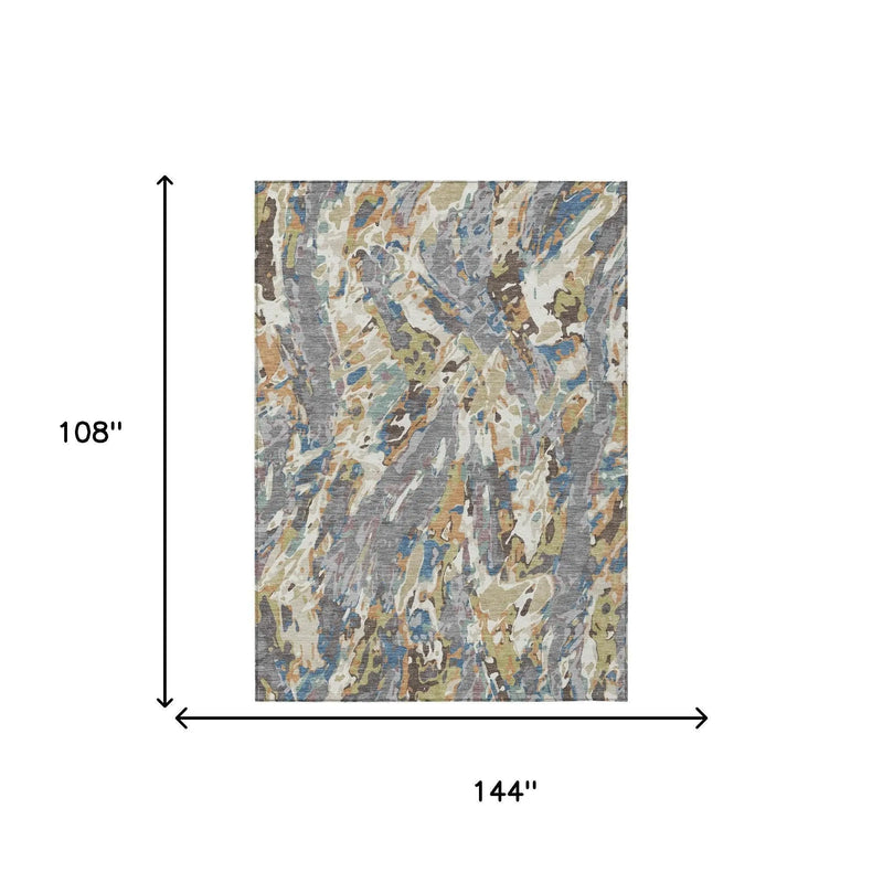 9' X 12' Gray And Copper Abstract Washable Indoor Outdoor Area Rug Homeroots Outdoor