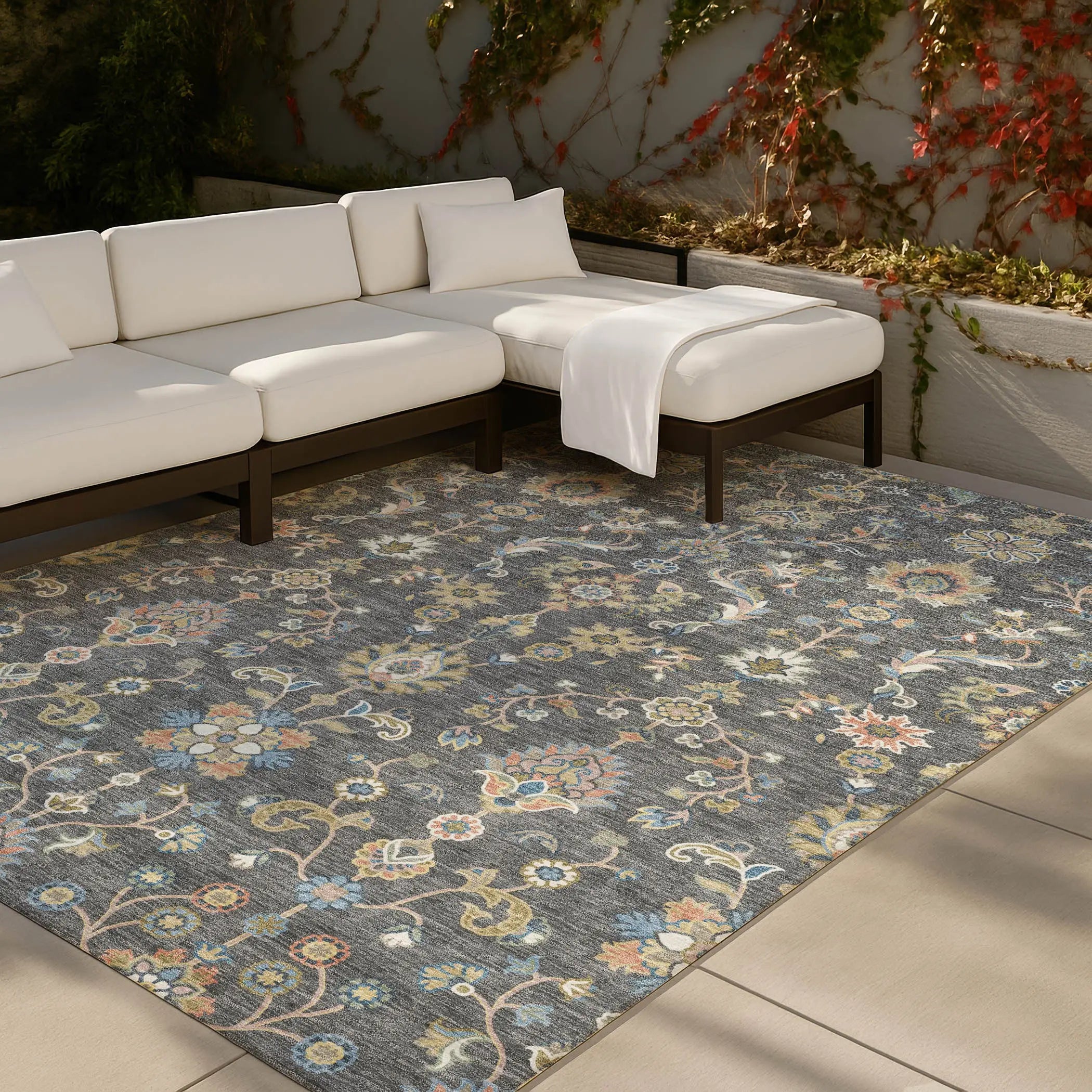 9' X 12' Gray And Denim Blue Abstract Washable Indoor Outdoor Area Rug Homeroots Outdoor