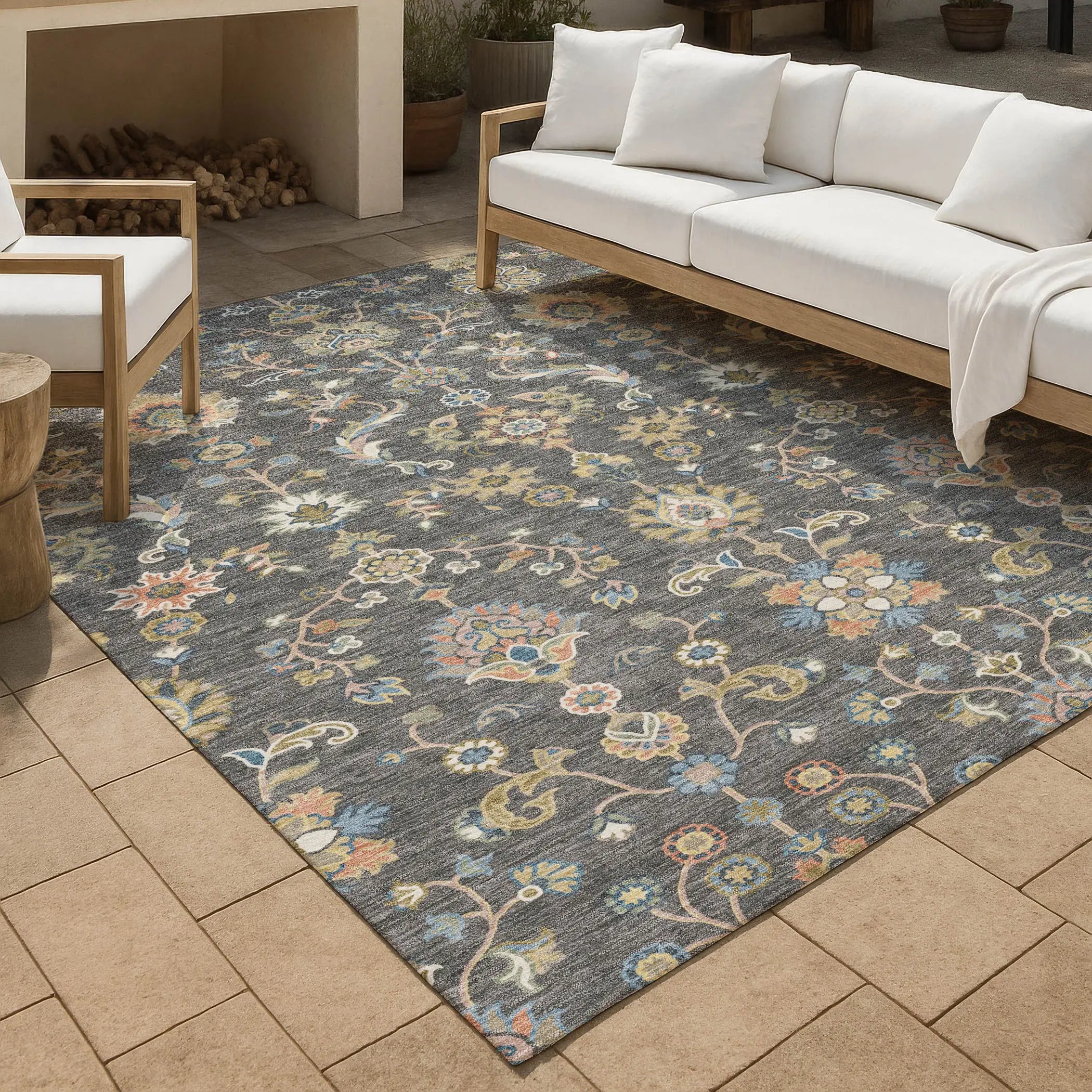9' X 12' Gray And Denim Blue Abstract Washable Indoor Outdoor Area Rug Homeroots Outdoor