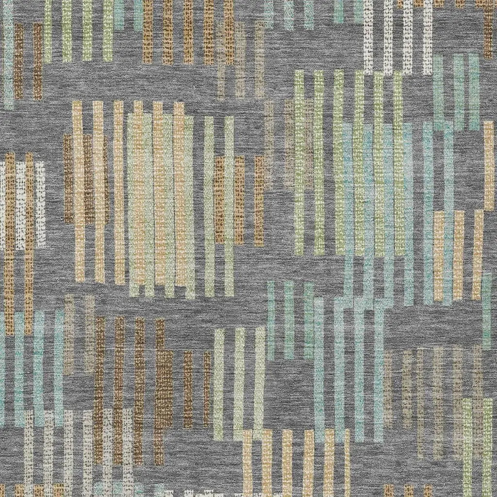 9' X 12' Gray And Fern Green Striped Washable Indoor Outdoor Area Rug Homeroots Outdoor