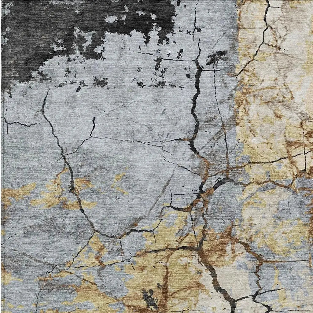 9' X 12' Gray And Gold Abstract Washable Indoor Outdoor Area Rug Homeroots Outdoor