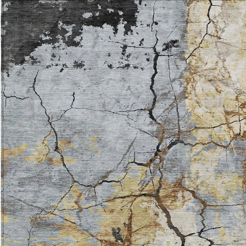 9' X 12' Gray And Gold Abstract Washable Indoor Outdoor Area Rug Homeroots Outdoor