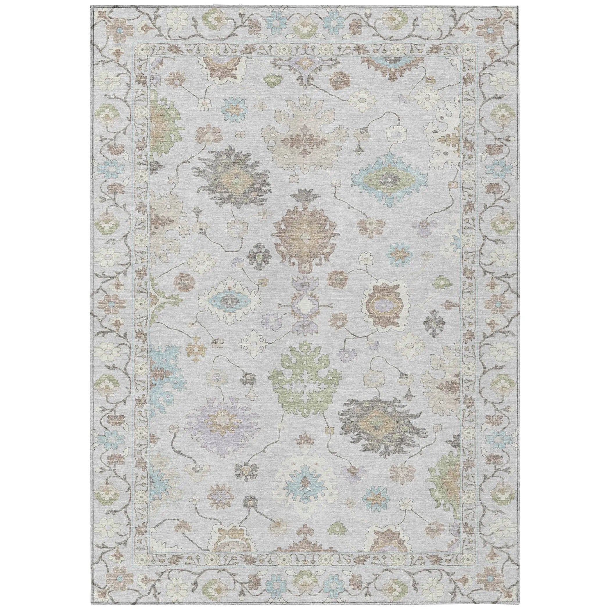 9' X 12' Gray And Gold Oriental Washable Indoor Outdoor Area Rug Homeroots Outdoor