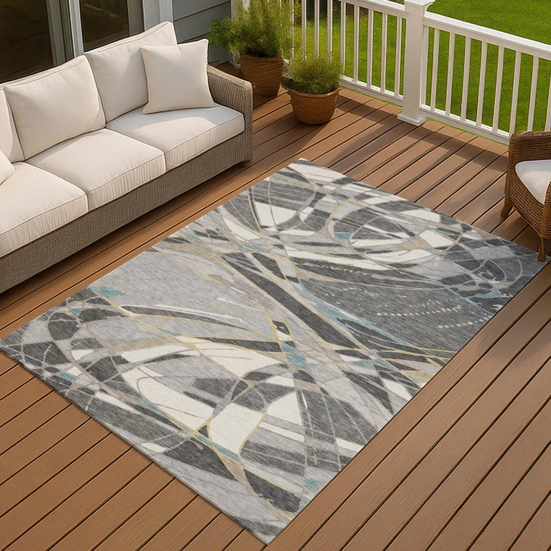 9' X 12' Gray And Graphite Abstract Washable Indoor Outdoor Area Rug Homeroots Outdoor