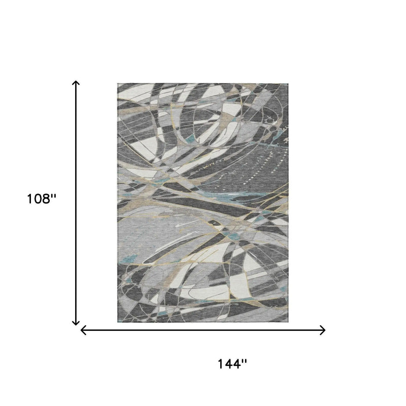 9' X 12' Gray And Graphite Abstract Washable Indoor Outdoor Area Rug Homeroots Outdoor