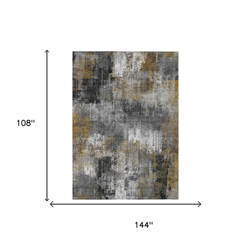 9' X 12' Gray And Graphite Abstract Washable Indoor Outdoor Area Rug Homeroots Outdoor