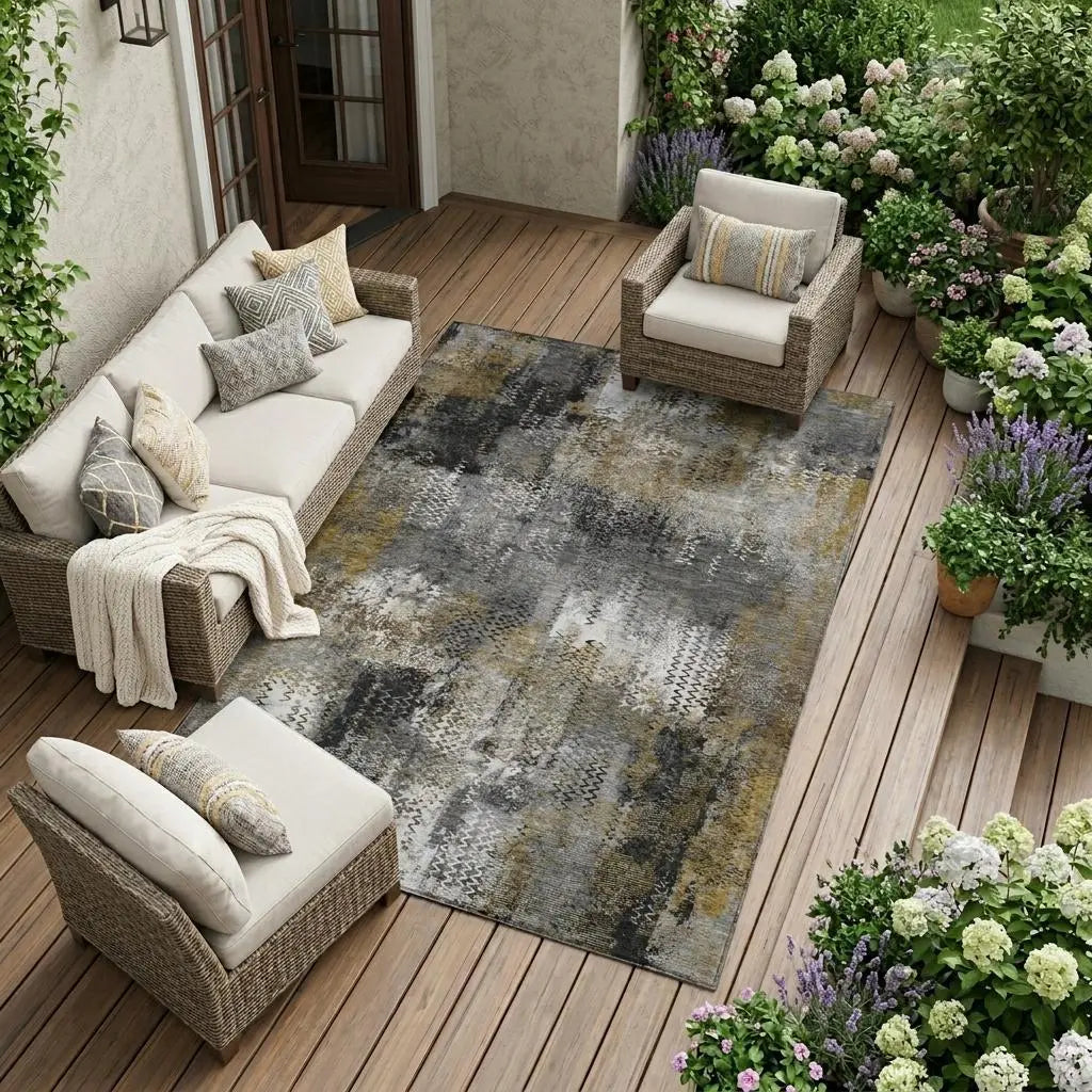 9' X 12' Gray And Graphite Abstract Washable Indoor Outdoor Area Rug Homeroots Outdoor