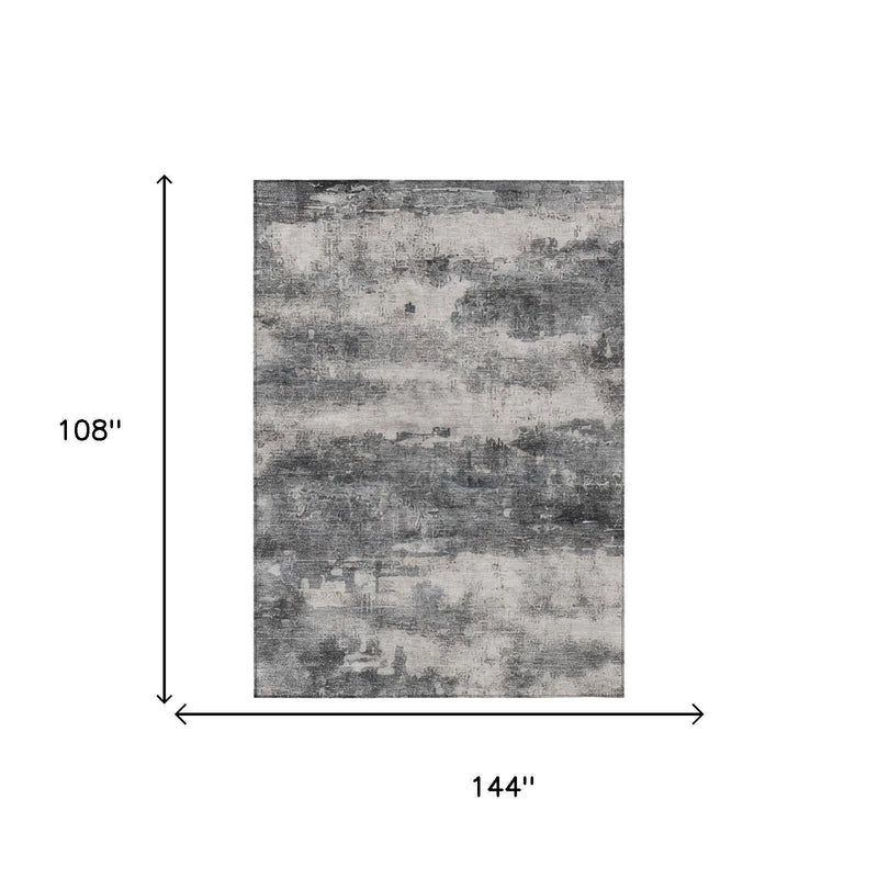 9' X 12' Gray And Graphite Abstract Washable Indoor Outdoor Area Rug Homeroots Outdoor