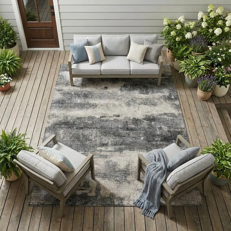 9' X 12' Gray And Graphite Abstract Washable Indoor Outdoor Area Rug Homeroots Outdoor
