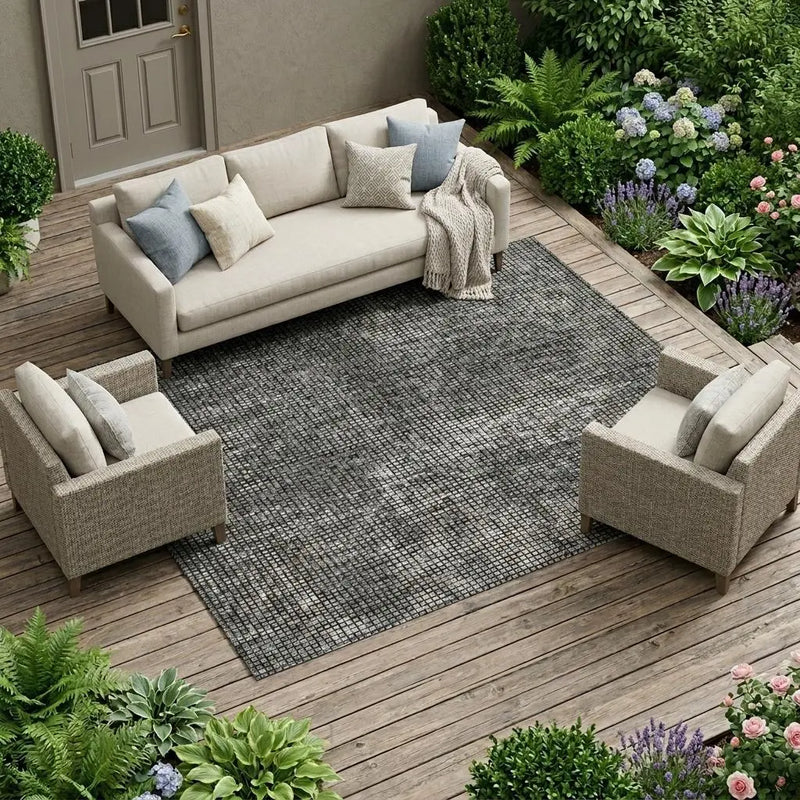 9' X 12' Gray And Graphite Abstract Washable Indoor Outdoor Area Rug Homeroots Outdoor