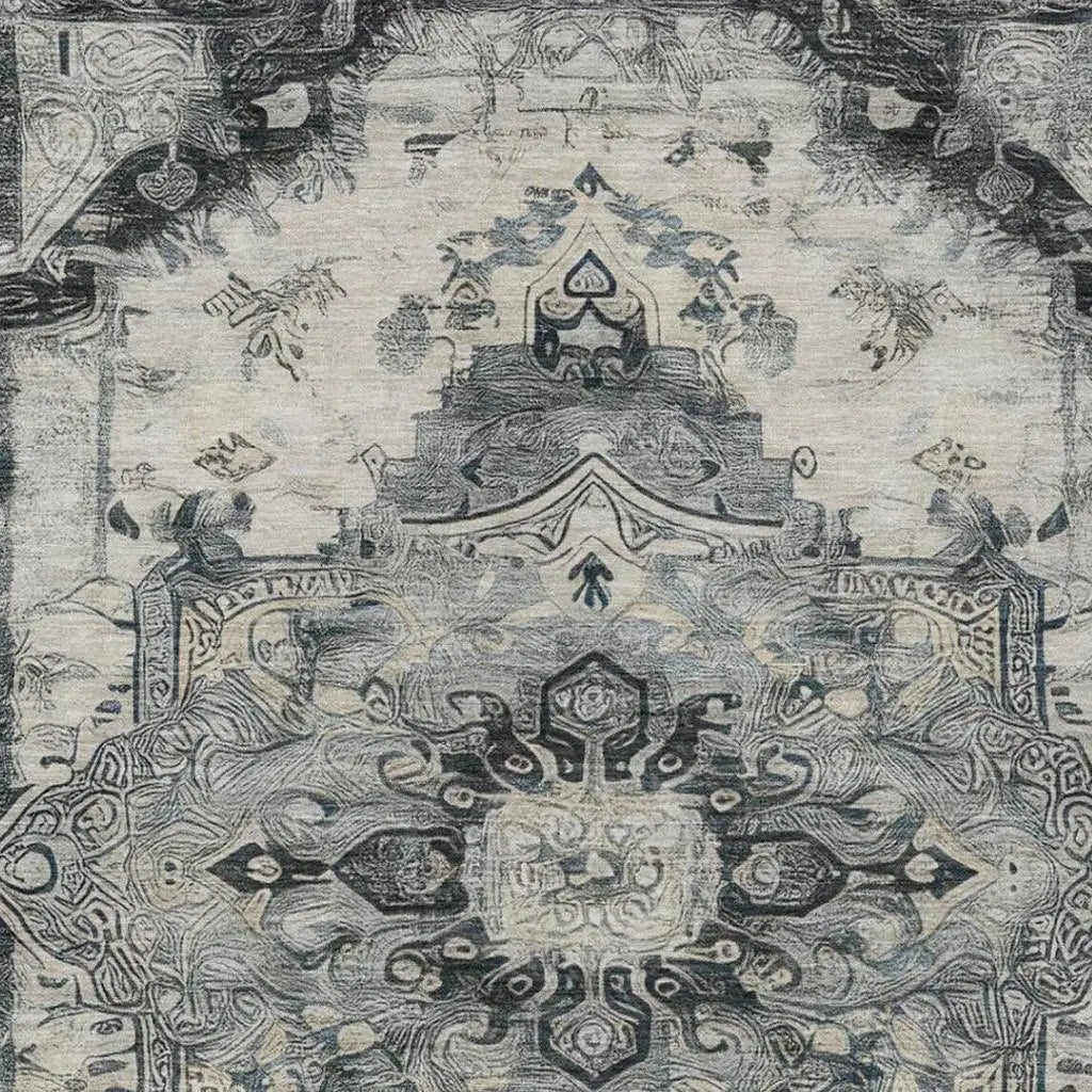 9' X 12' Gray And Graphite Floral Medallion Washable Indoor Outdoor Area Rug Homeroots Outdoor