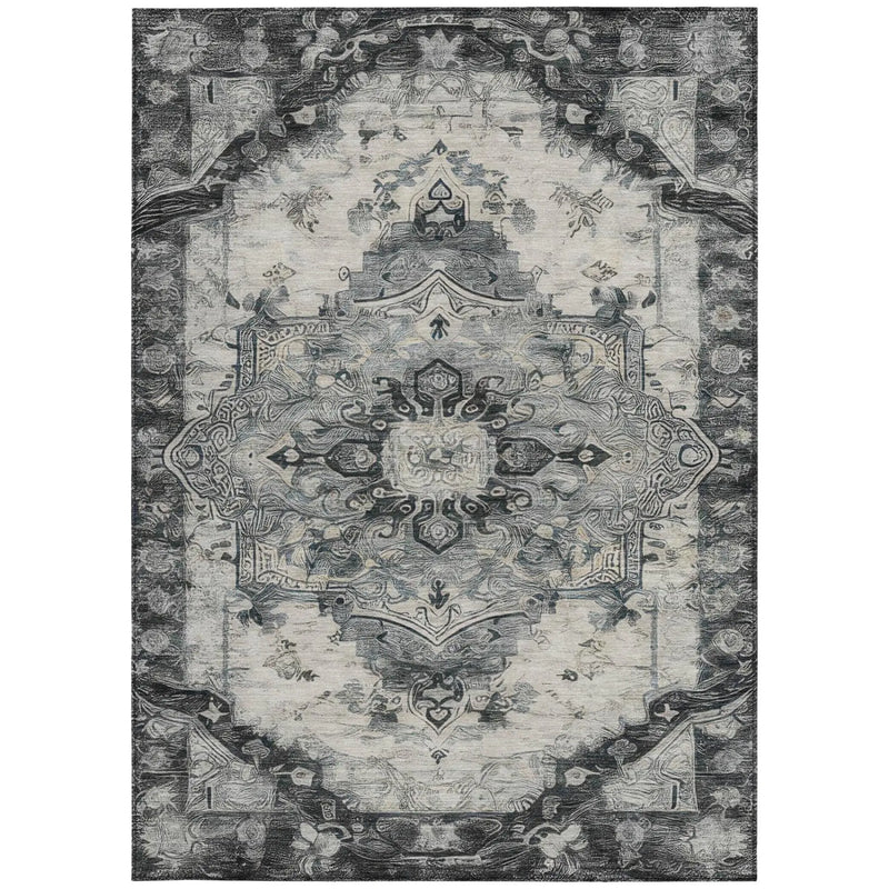 9' X 12' Gray And Graphite Floral Medallion Washable Indoor Outdoor Area Rug Homeroots Outdoor