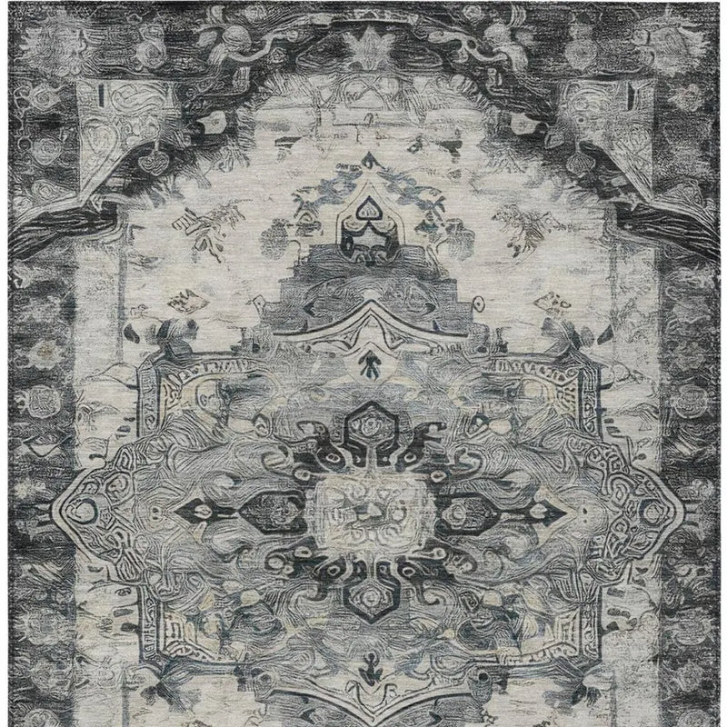 9' X 12' Gray And Graphite Floral Medallion Washable Indoor Outdoor Area Rug Homeroots Outdoor