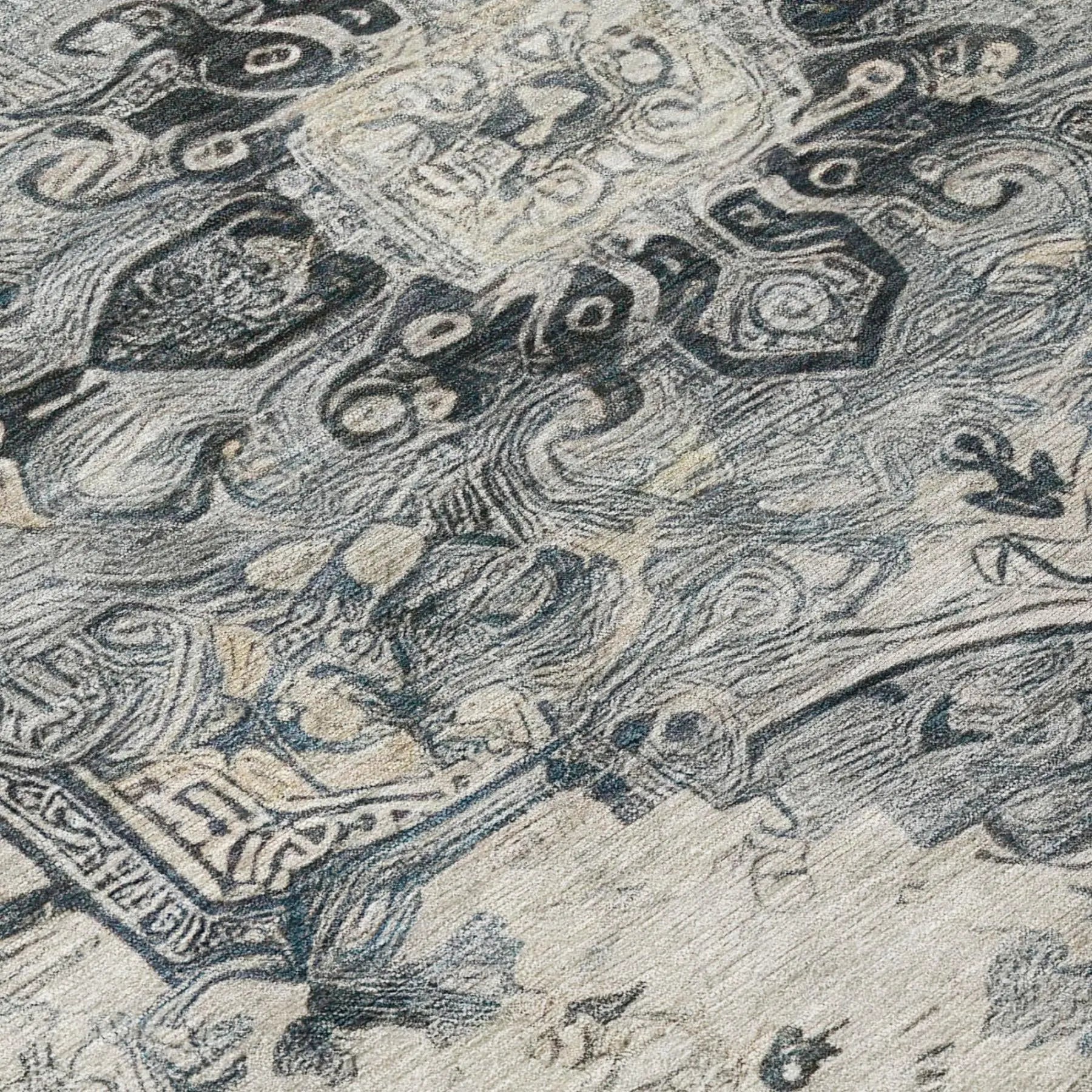 9' X 12' Gray And Graphite Floral Medallion Washable Indoor Outdoor Area Rug Homeroots Outdoor