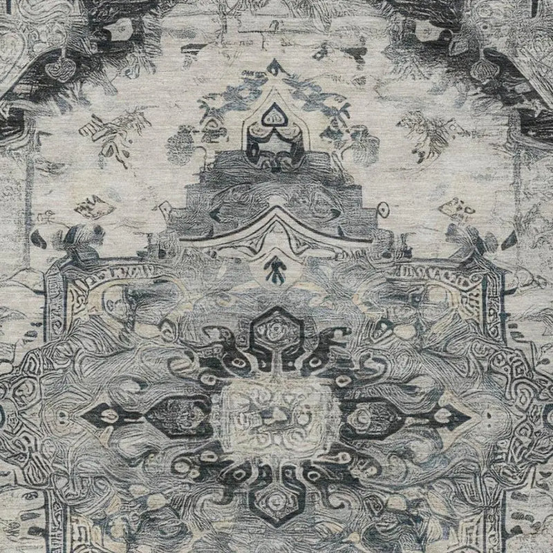 9' X 12' Gray And Graphite Floral Medallion Washable Indoor Outdoor Area Rug Homeroots Outdoor
