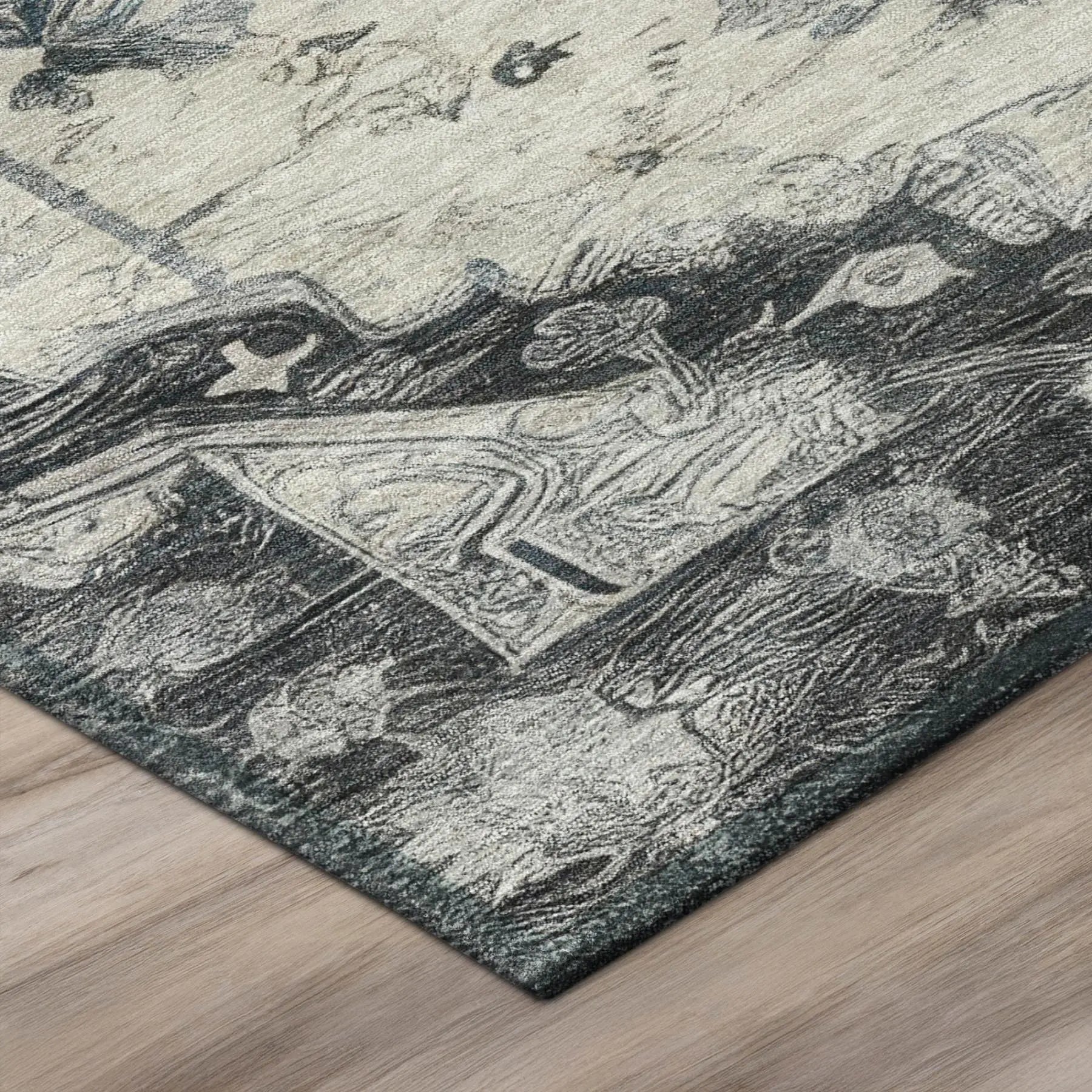 9' X 12' Gray And Graphite Floral Medallion Washable Indoor Outdoor Area Rug Homeroots Outdoor