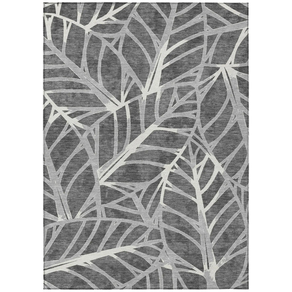 9' X 12' Gray And Graphite Floral Washable Indoor Outdoor Area Rug Homeroots Outdoor