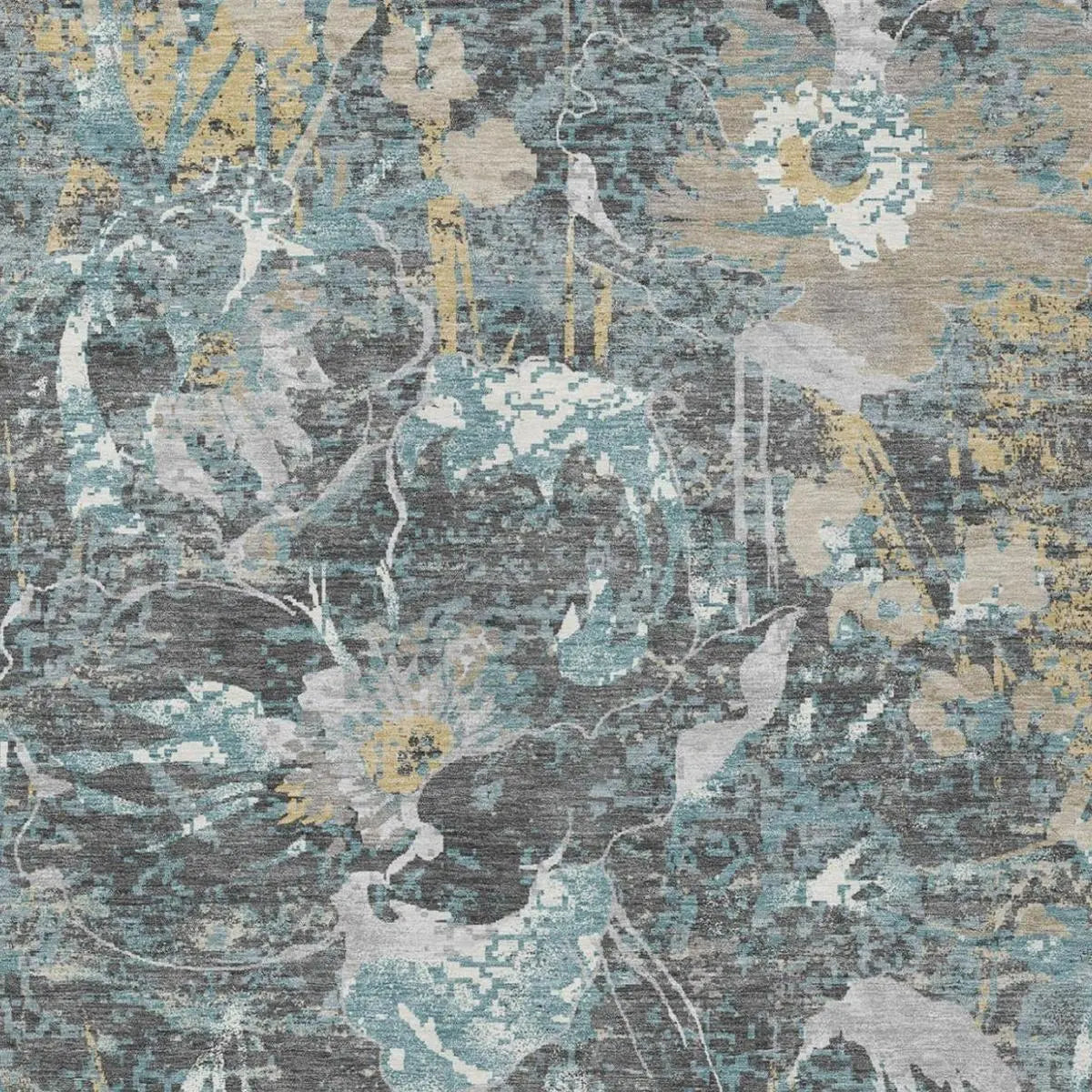 9' X 12' Gray And Graphite Floral Washable Indoor Outdoor Area Rug Homeroots Outdoor
