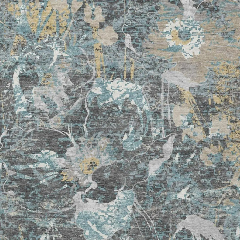 9' X 12' Gray And Graphite Floral Washable Indoor Outdoor Area Rug Homeroots Outdoor