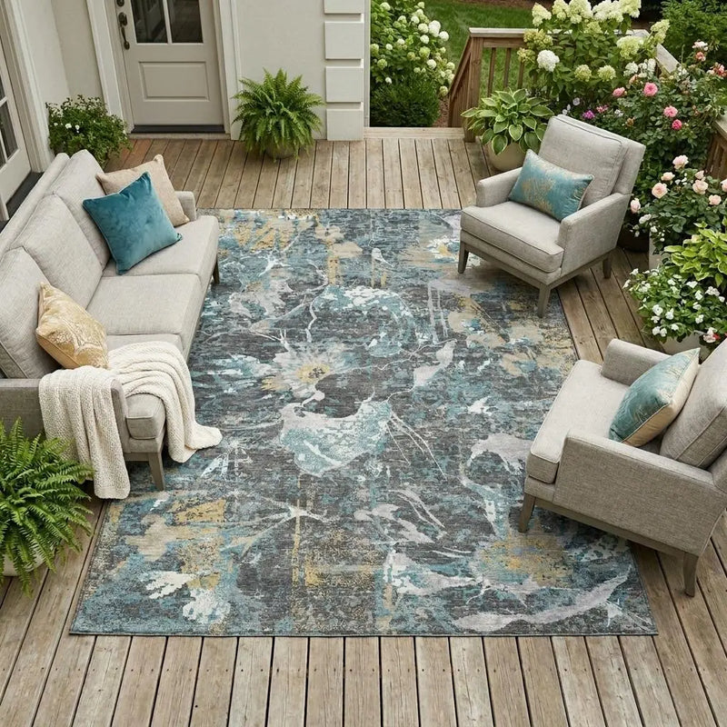 9' X 12' Gray And Graphite Floral Washable Indoor Outdoor Area Rug Homeroots Outdoor