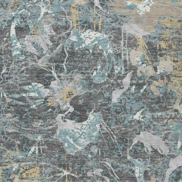 9' X 12' Gray And Graphite Floral Washable Indoor Outdoor Area Rug Homeroots Outdoor