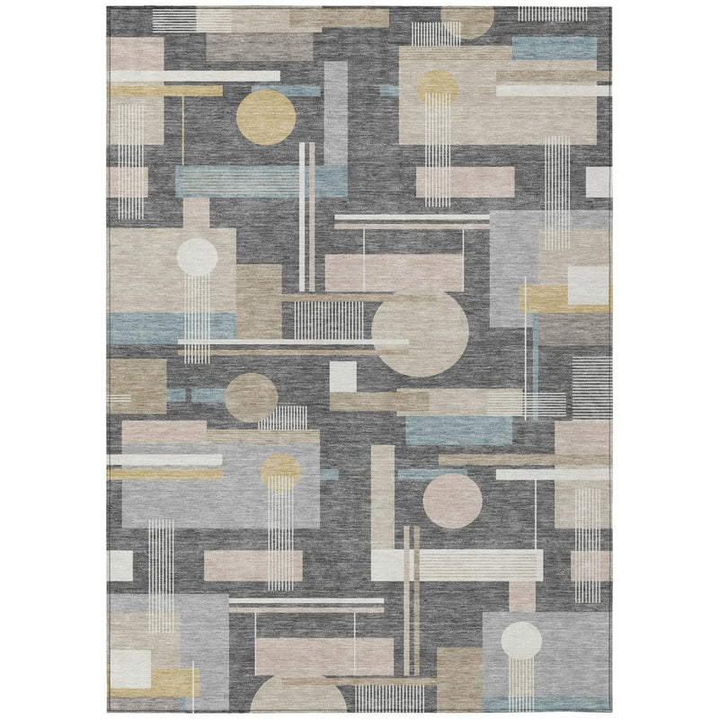9' X 12' Gray And Graphite Geometric Washable Indoor Outdoor Area Rug Homeroots Outdoor