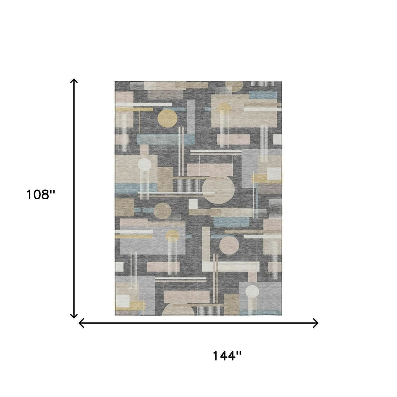 9' X 12' Gray And Graphite Geometric Washable Indoor Outdoor Area Rug Homeroots Outdoor