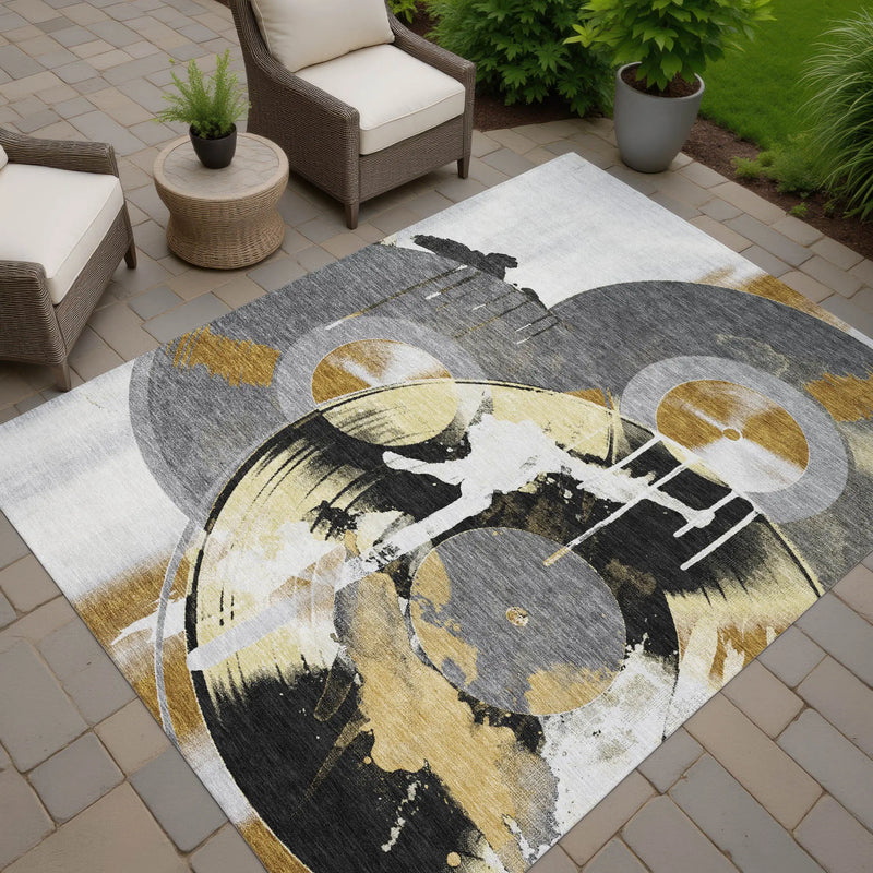 9' X 12' Gray And Graphite Geometric Washable Indoor Outdoor Area Rug Homeroots Outdoor