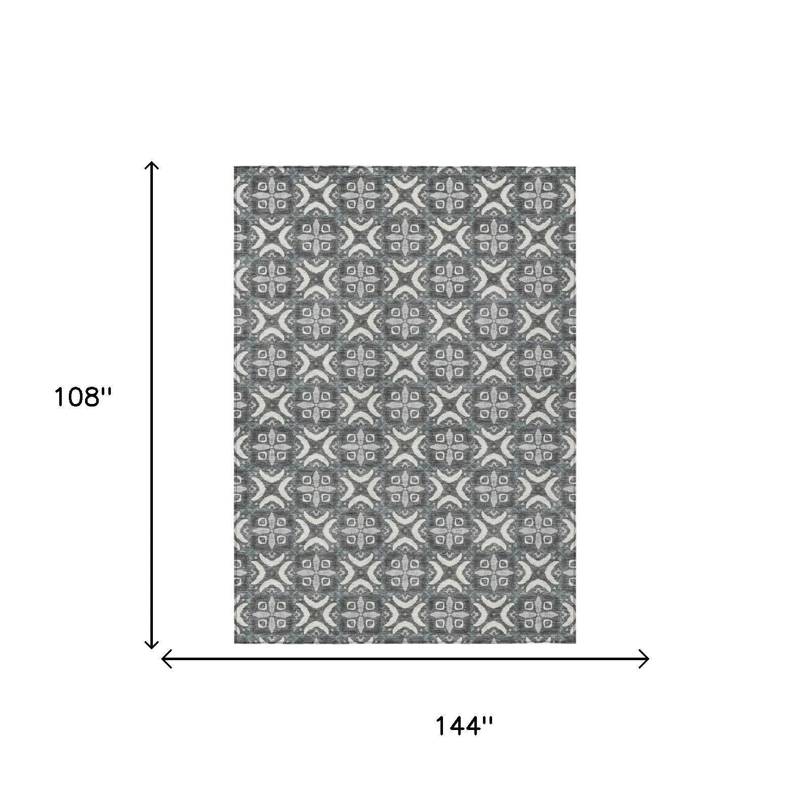 9' X 12' Gray And Graphite Geometric Washable Indoor Outdoor Area Rug Homeroots Outdoor