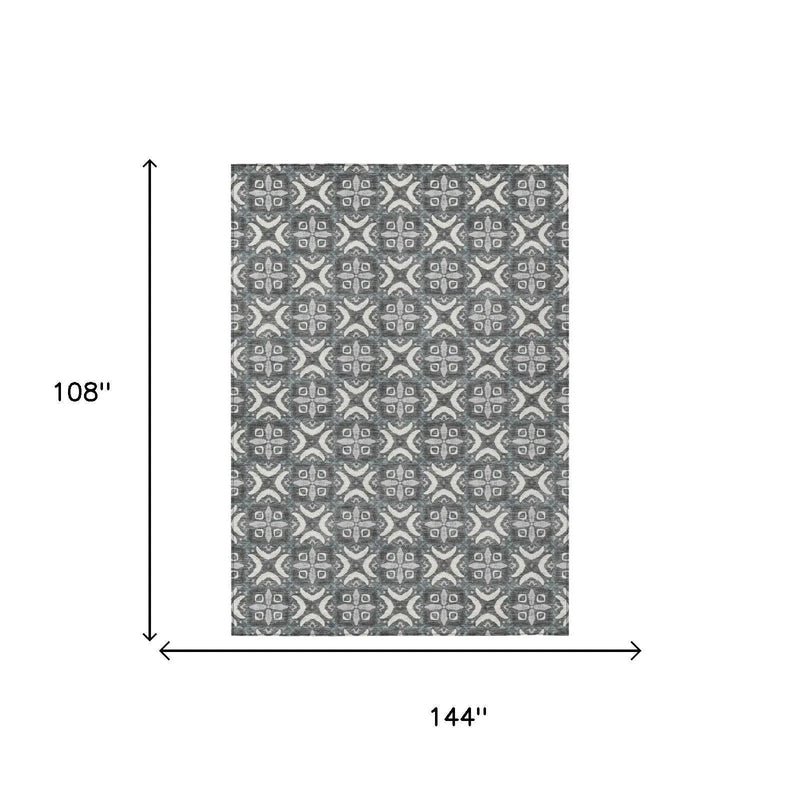 9' X 12' Gray And Graphite Geometric Washable Indoor Outdoor Area Rug Homeroots Outdoor