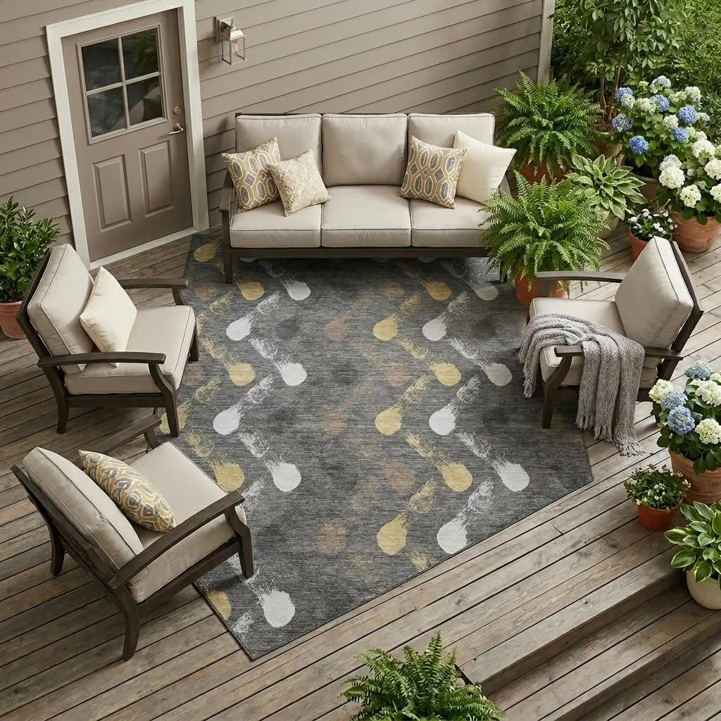 9' X 12' Gray And Graphite Geometric Washable Indoor Outdoor Area Rug Homeroots Outdoor