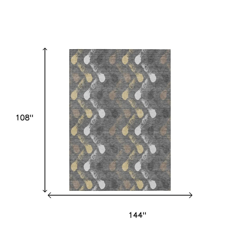 9' X 12' Gray And Graphite Geometric Washable Indoor Outdoor Area Rug Homeroots Outdoor