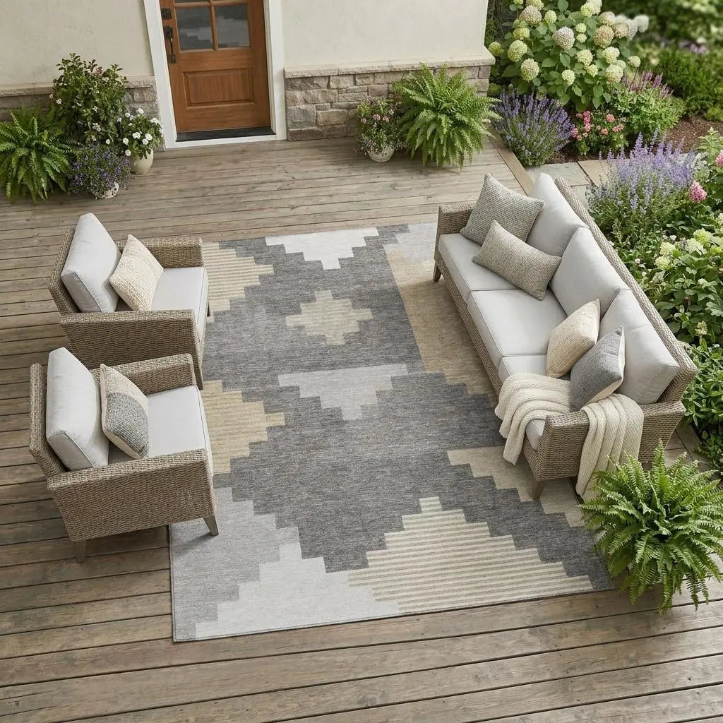 9' X 12' Gray And Graphite Geometric Washable Indoor Outdoor Area Rug Homeroots Outdoor