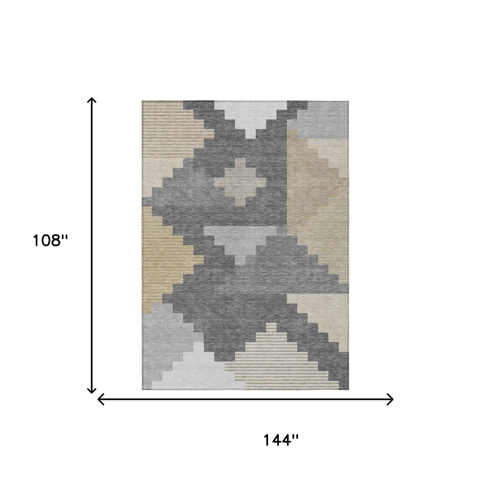 9' X 12' Gray And Graphite Geometric Washable Indoor Outdoor Area Rug Homeroots Outdoor