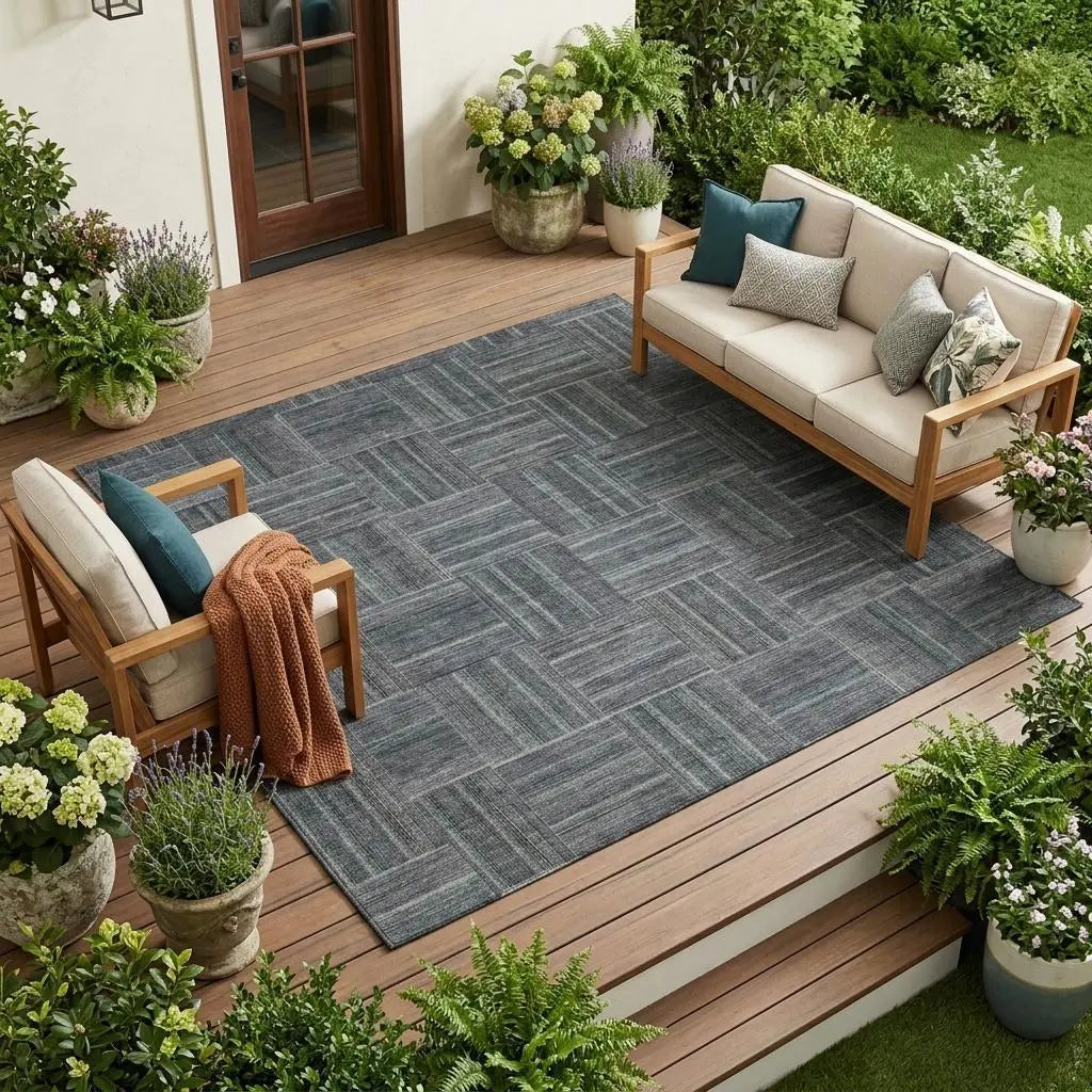 9' X 12' Gray And Graphite Geometric Washable Indoor Outdoor Area Rug Homeroots Outdoor