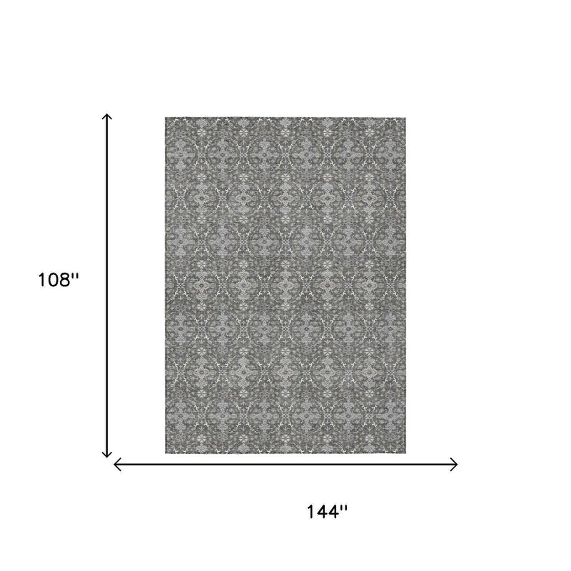 9' X 12' Gray And Graphite Oriental Washable Indoor Outdoor Area Rug Homeroots Outdoor
