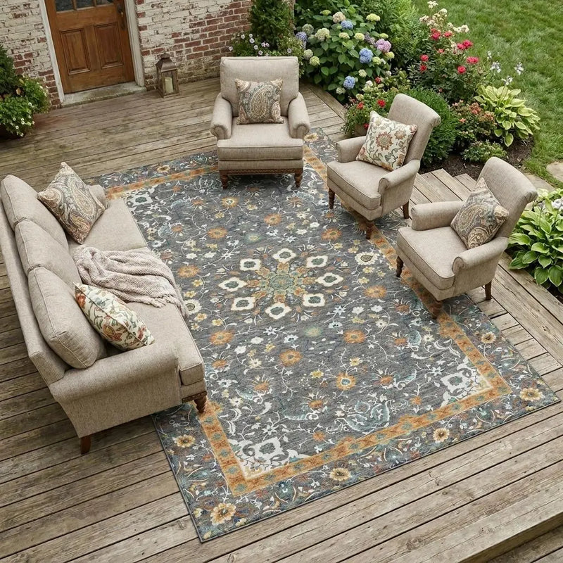 9' X 12' Gray And Graphite Oriental Washable Indoor Outdoor Area Rug Homeroots Outdoor