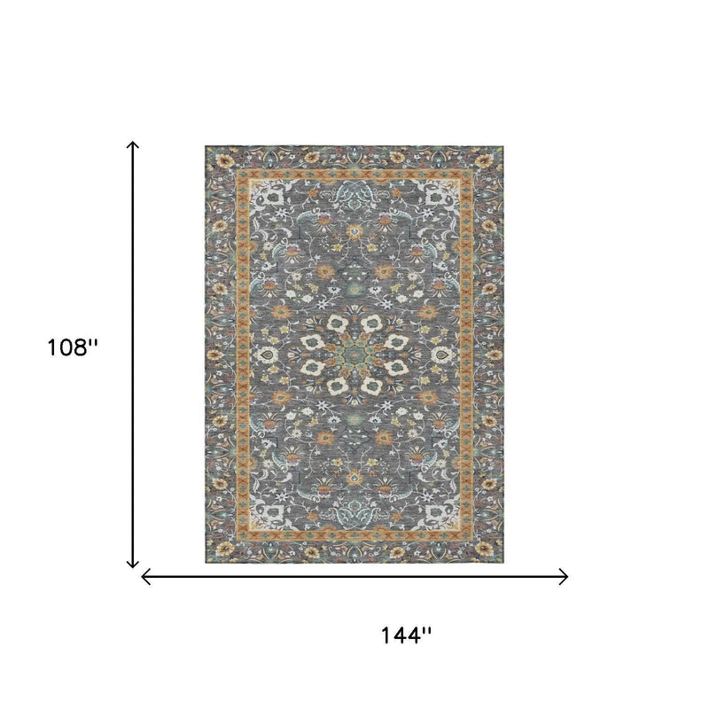 9' X 12' Gray And Graphite Oriental Washable Indoor Outdoor Area Rug Homeroots Outdoor