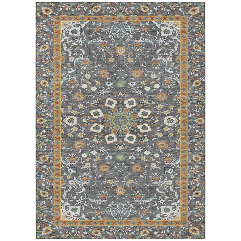 9' X 12' Gray And Graphite Oriental Washable Indoor Outdoor Area Rug Homeroots Outdoor