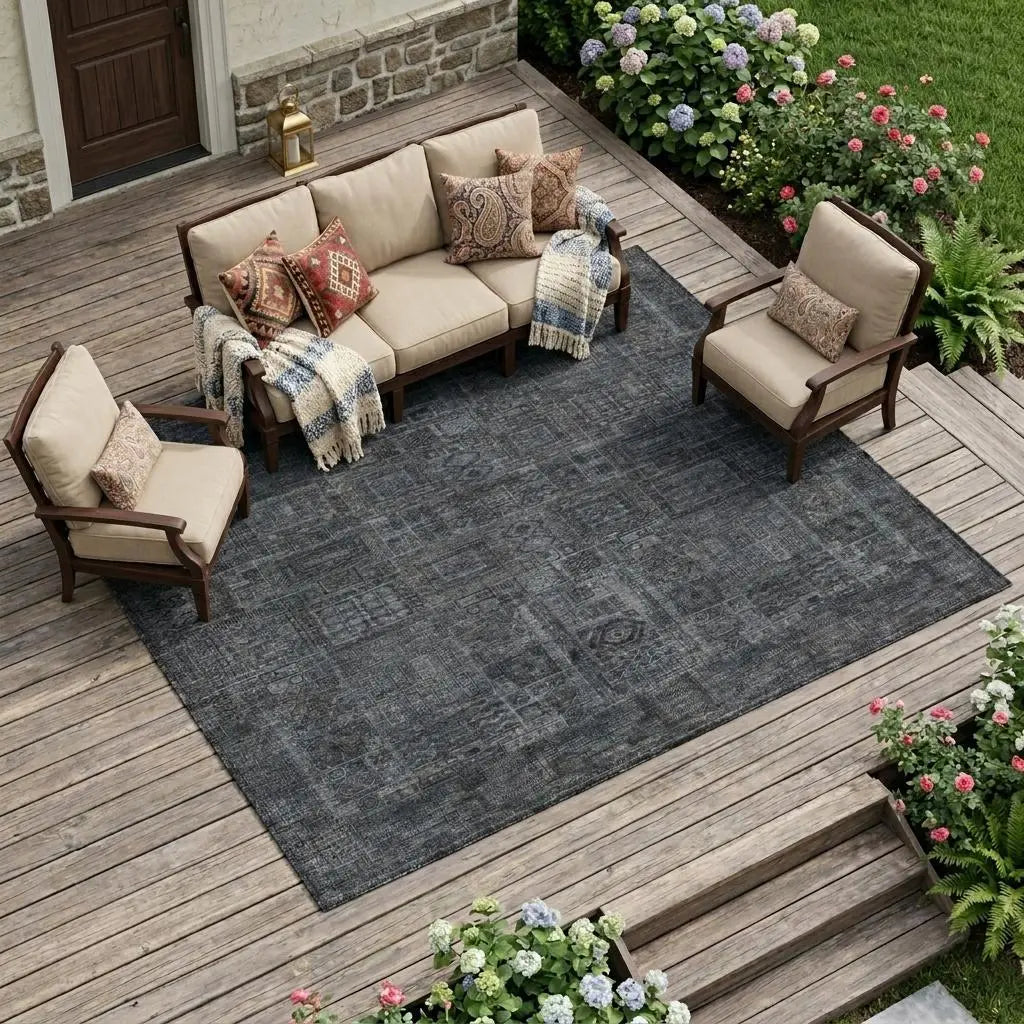 9' X 12' Gray And Graphite Oriental Washable Indoor Outdoor Area Rug Homeroots Outdoor
