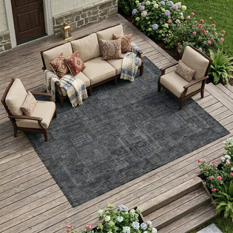 9' X 12' Gray And Graphite Oriental Washable Indoor Outdoor Area Rug Homeroots Outdoor