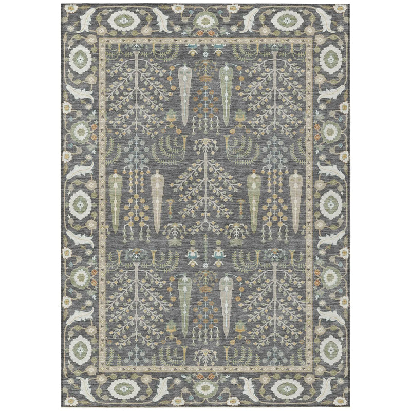 9' X 12' Gray And Graphite Oriental Washable Indoor Outdoor Area Rug Homeroots Outdoor