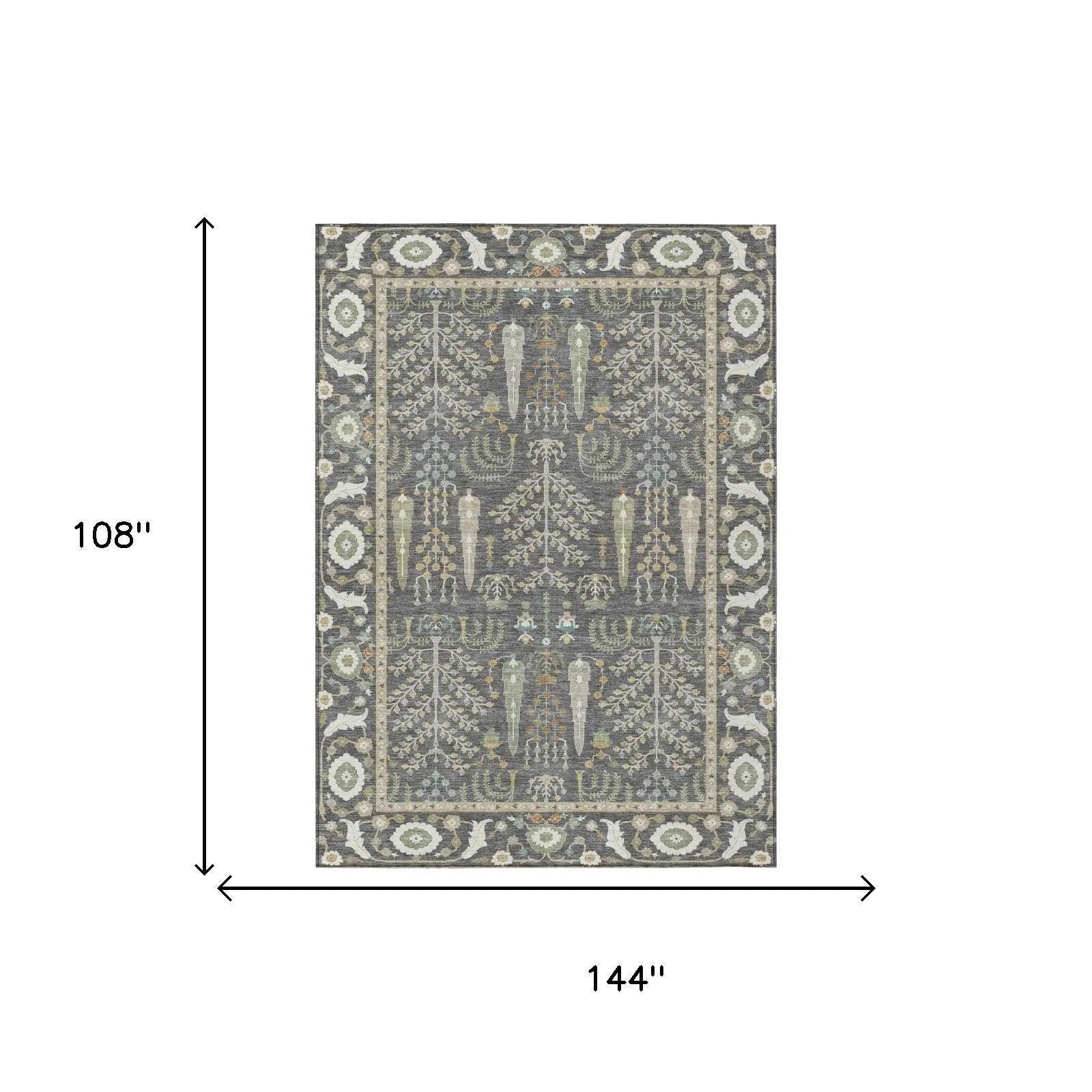 9' X 12' Gray And Graphite Oriental Washable Indoor Outdoor Area Rug Homeroots Outdoor