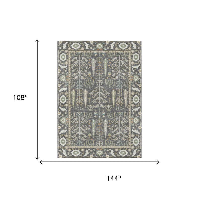 9' X 12' Gray And Graphite Oriental Washable Indoor Outdoor Area Rug Homeroots Outdoor