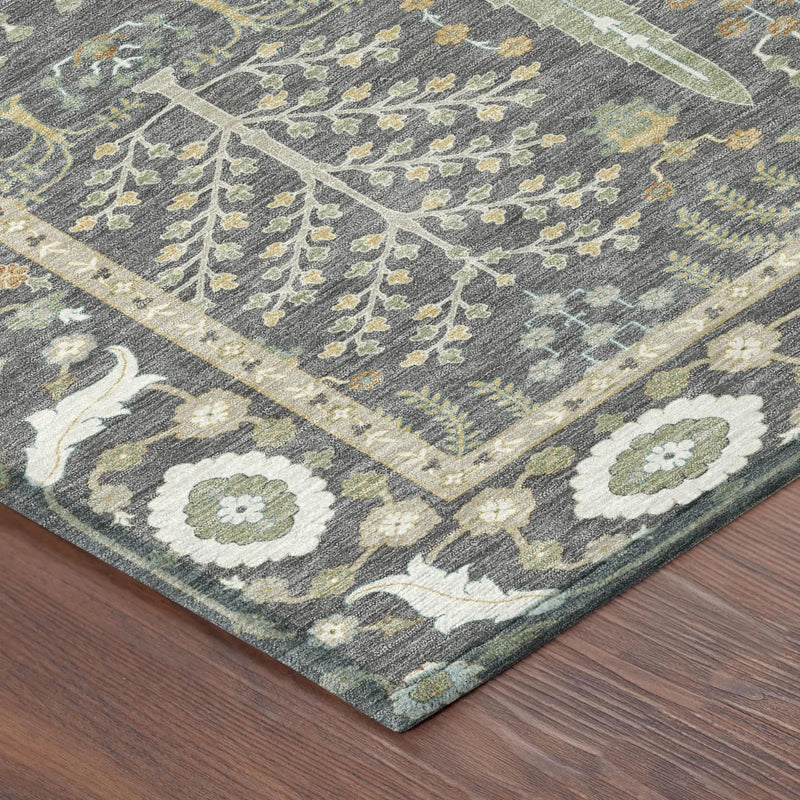 9' X 12' Gray And Graphite Oriental Washable Indoor Outdoor Area Rug Homeroots Outdoor