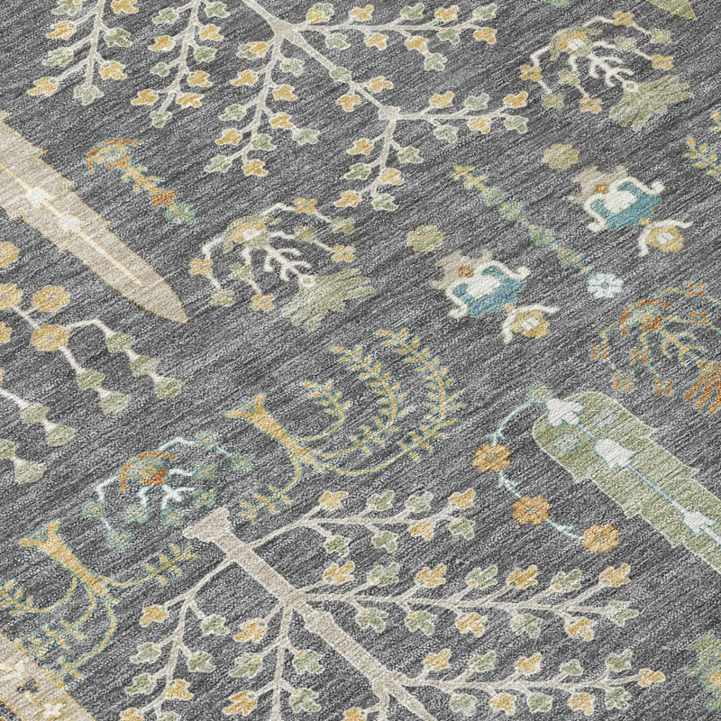 9' X 12' Gray And Graphite Oriental Washable Indoor Outdoor Area Rug Homeroots Outdoor