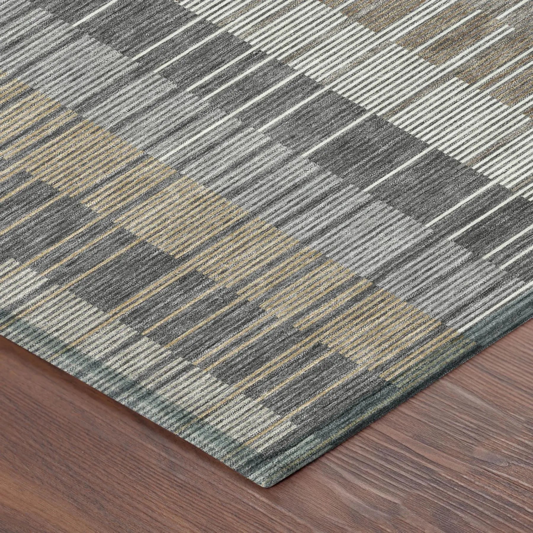 9' X 12' Gray And Graphite Striped Washable Indoor Outdoor Area Rug Homeroots Outdoor