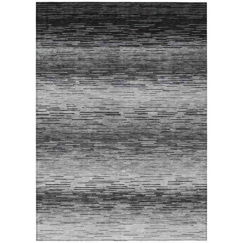 9' X 12' Gray And Graphite Striped Washable Indoor Outdoor Area Rug Homeroots Outdoor