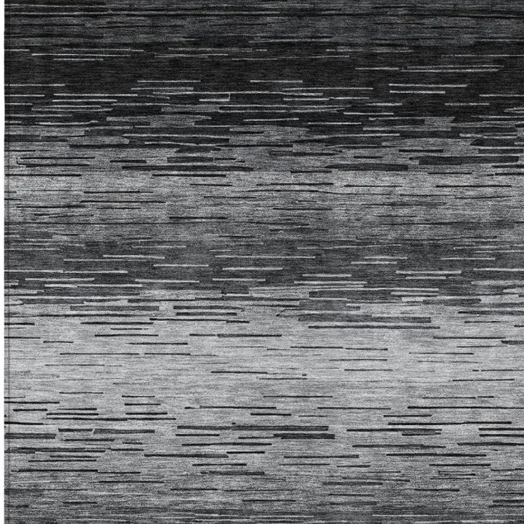 9' X 12' Gray And Graphite Striped Washable Indoor Outdoor Area Rug Homeroots Outdoor