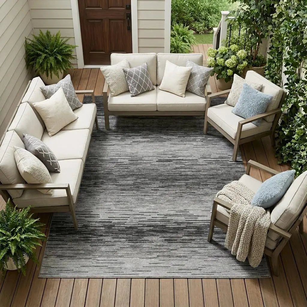 9' X 12' Gray And Graphite Striped Washable Indoor Outdoor Area Rug Homeroots Outdoor